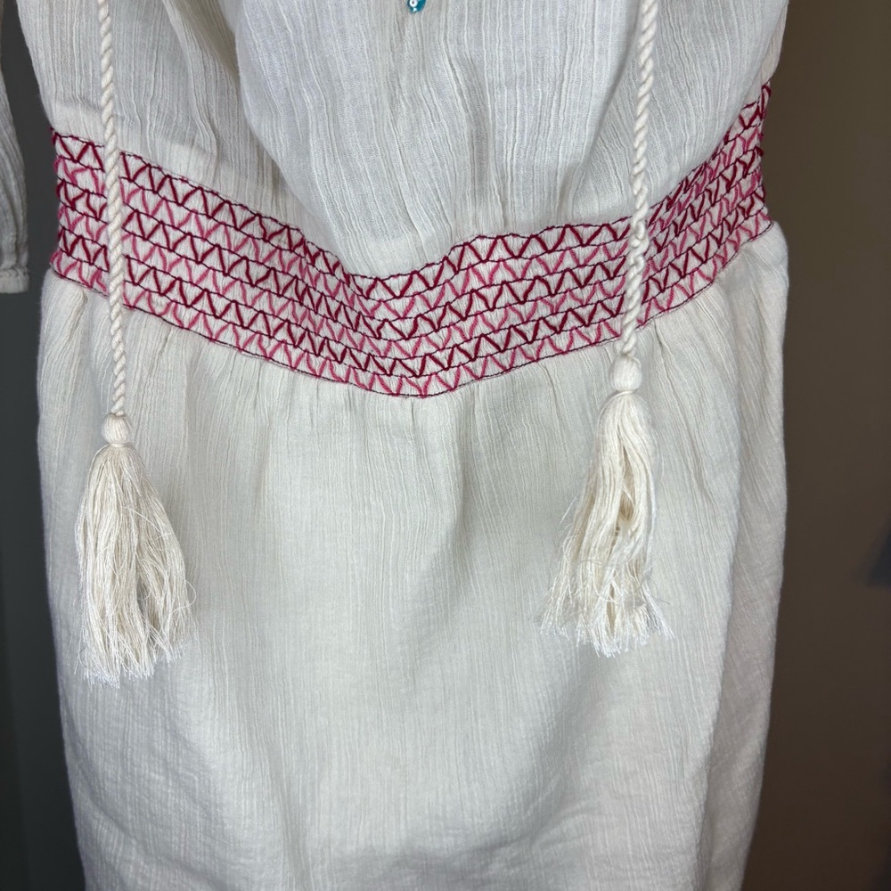 Boston Proper Embroidered Smocked Waist Dress Beaded 100% Cotton Boho Size 8 NWT - Picture 8 of 10